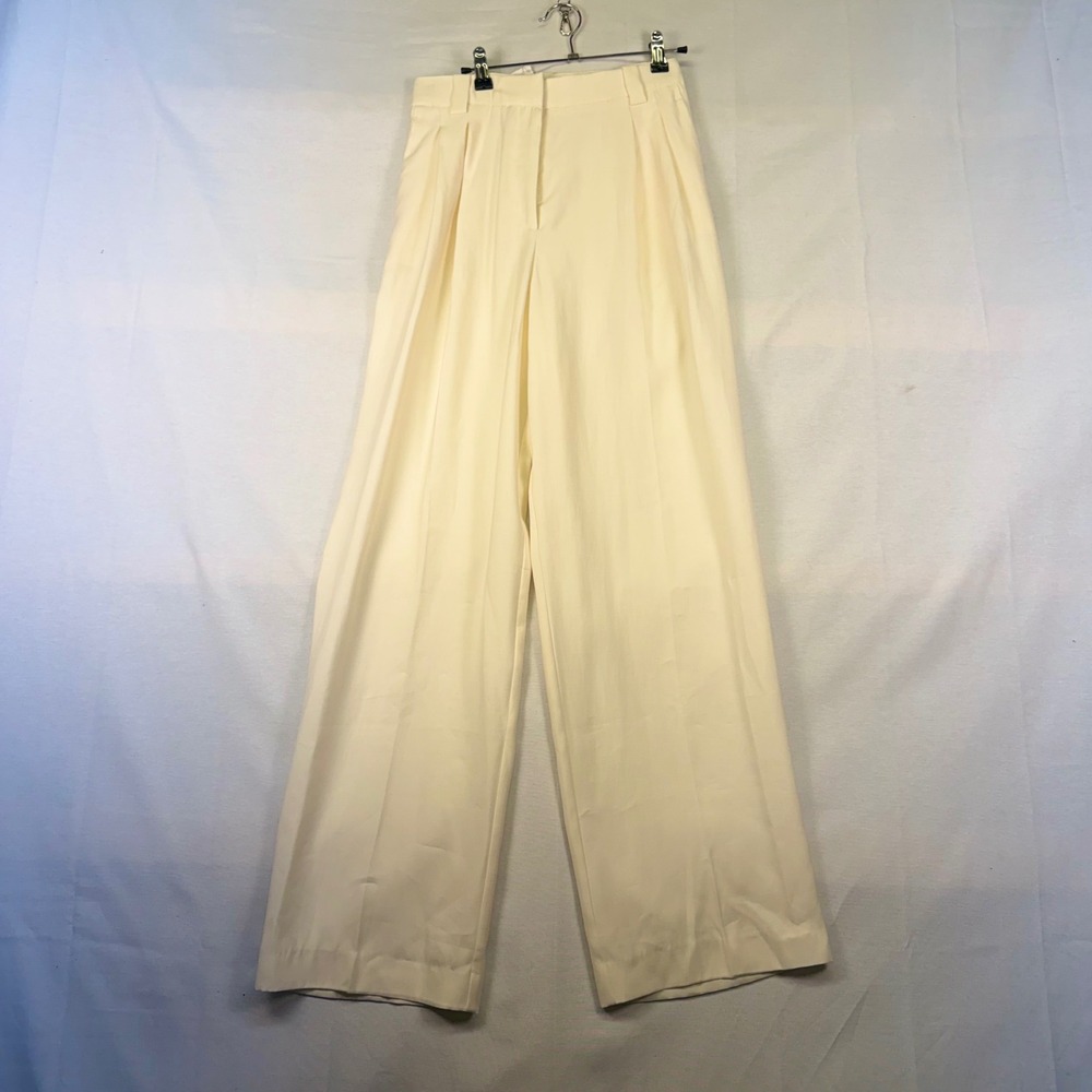 Mango MNG Cream Wide Leg Pleated Trousers Pants 312Blair-W Womens Small NWT